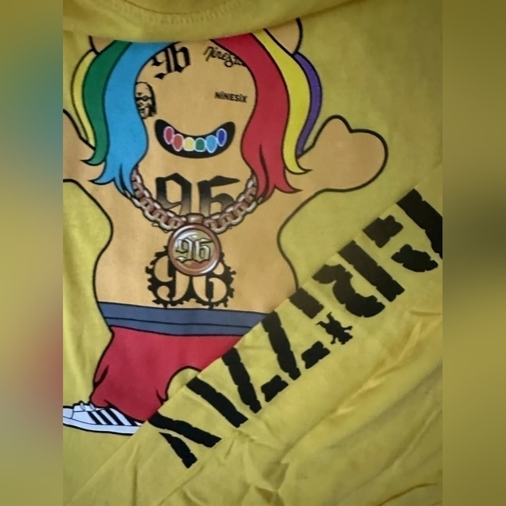 NWOT Grizzly Tekashi 6ix9ine 96 Bear on Yellow Long Sleeve Tee - Size M New - Picture 6 of 9